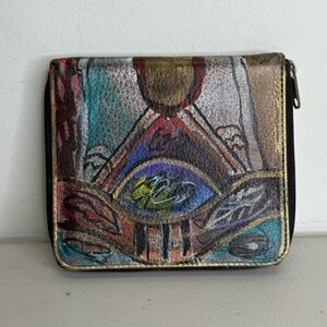NEW Jane Yoo Vintage Hand Painted Leather Wallet